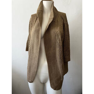 Vintage 80s Jintu Brown Knit shawl collar short sleeve wool blend Cardigan M